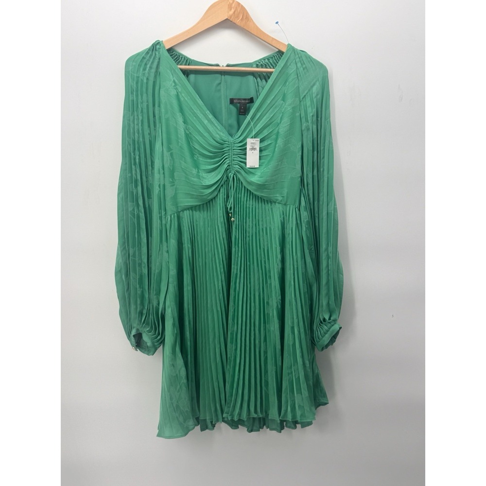 Banana Republic Floral Green Silky Draped Pleated Mini Dress Size 6 NWT $160
